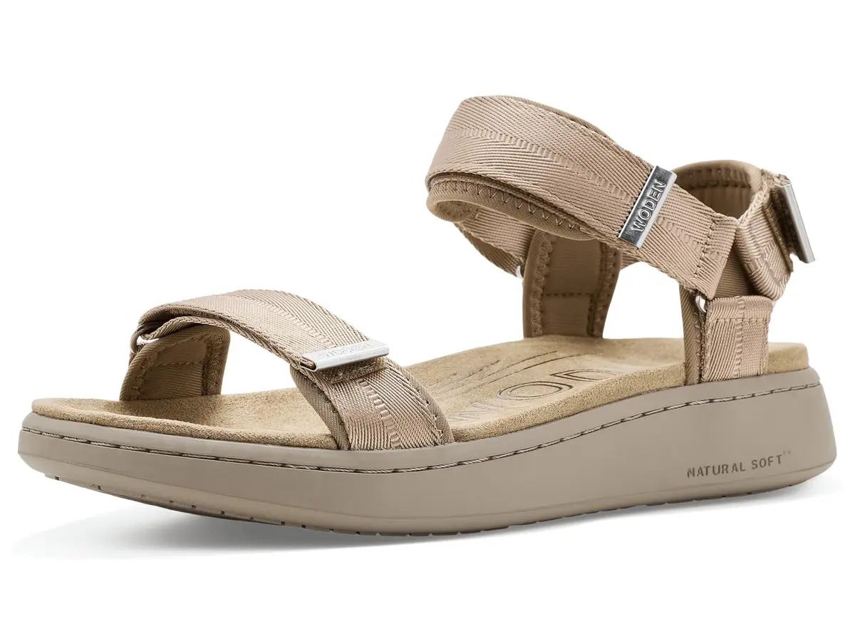Woden Womens Line Sandals Silver Mink 8 Medium | Water-Resistant Flat Sandal with Leather Upper - main product image