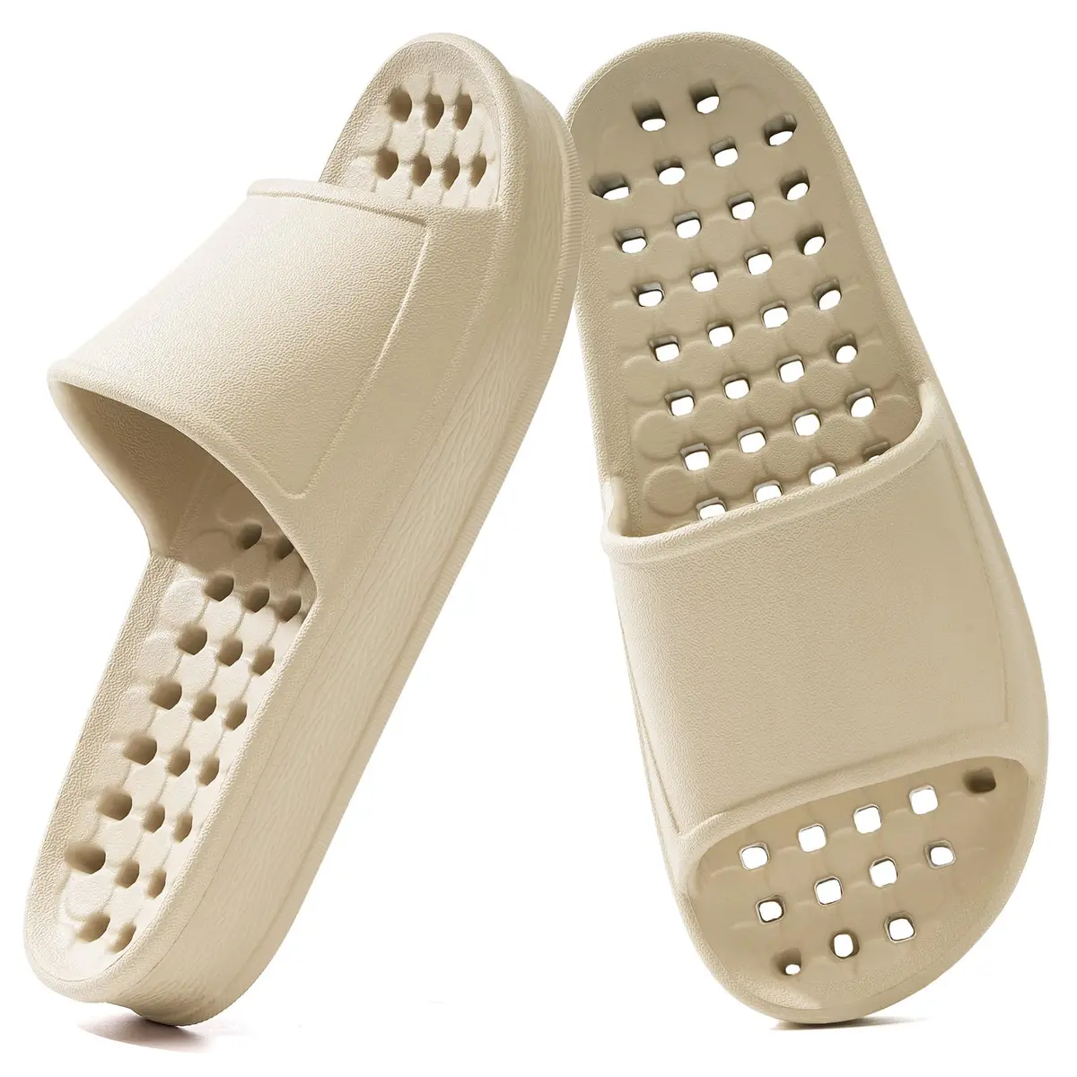GETOEU Shower Shoes for Women and Men with Drain Holes | Soft Cushioned Anti-Slip Pool Slides (Khaki, US Sizes 6-7.5 Men & 7-7.5 Women) - main product image