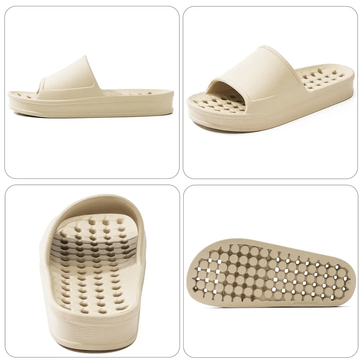 GETOEU Shower Shoes for Women and Men with Drain Holes | Soft Cushioned Anti-Slip Pool Slides (Khaki, US Sizes 6-7.5 Men & 7-7.5 Women) - view 2