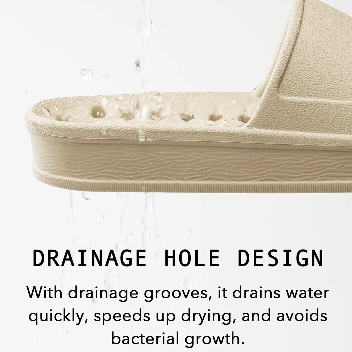 GETOEU Shower Shoes for Women and Men with Drain Holes | Soft Cushioned Anti-Slip Pool Slides (Khaki, US Sizes 6-7.5 Men & 7-7.5 Women) - view 3