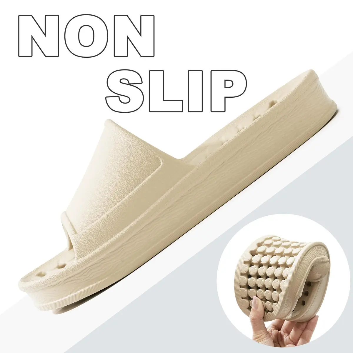 GETOEU Shower Shoes for Women and Men with Drain Holes | Soft Cushioned Anti-Slip Pool Slides (Khaki, US Sizes 6-7.5 Men & 7-7.5 Women) - view 4