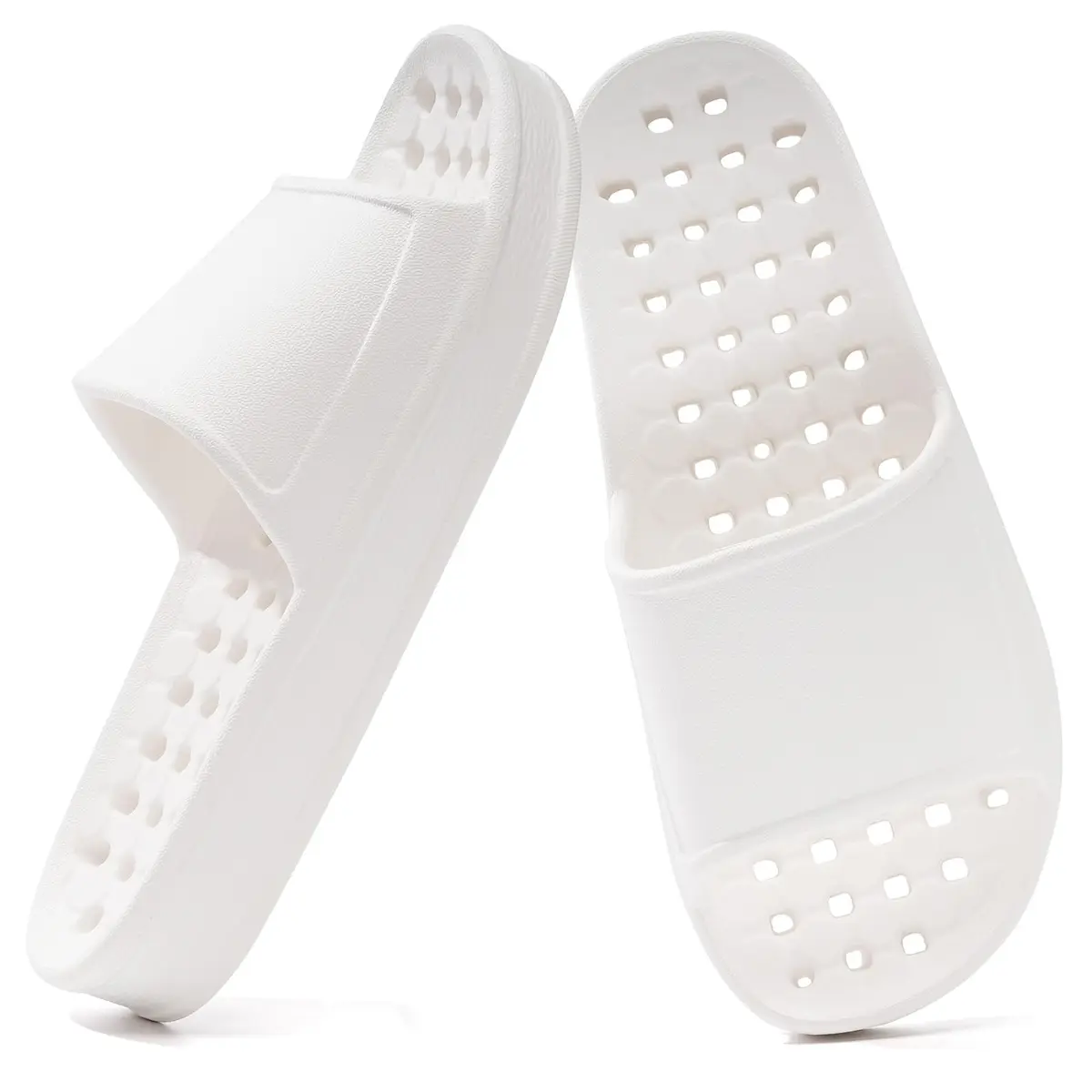 GETOEU White Shower Shoes for Women and Men with Drain Holes, Massage Slide Sandals (US Women 6-6.5 / Men 5-5.5) - main product image