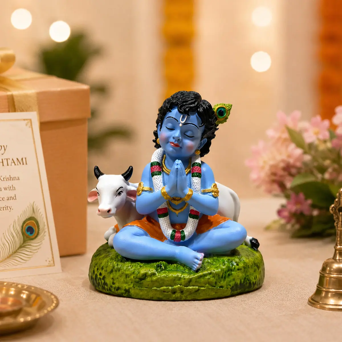 UNOVATE Krishna Idol for Car Dashboard | Krishna Murti for Home | Blue Matte Finish Resin Statue 8cm (3.15in) - view 5