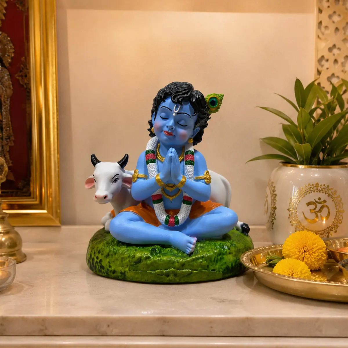 UNOVATE Krishna Idol for Car Dashboard | Krishna Murti for Home | Blue Matte Finish Resin Statue 8cm (3.15in) - view 6