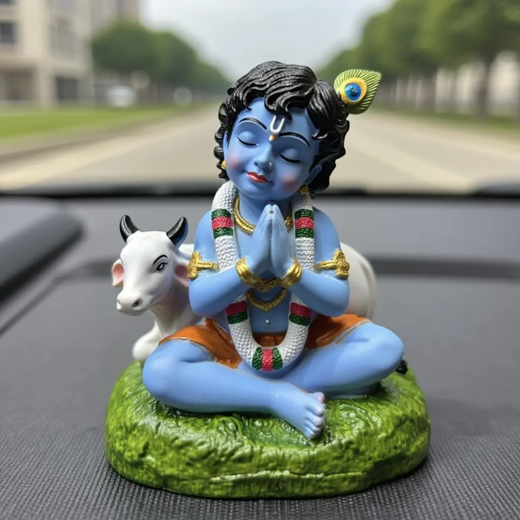 UNOVATE Krishna Idol for Car Dashboard | Krishna Murti for Home | Blue Matte Finish Resin Statue 8cm (3.15in) - main product image