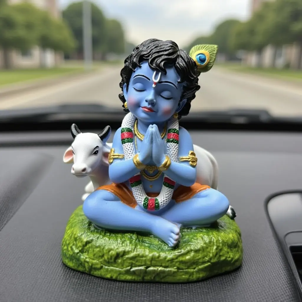 UNOVATE Krishna Idol for Car Dashboard | Krishna Murti for Home | Blue Matte Finish Resin Statue 8cm (3.15in) - view 7