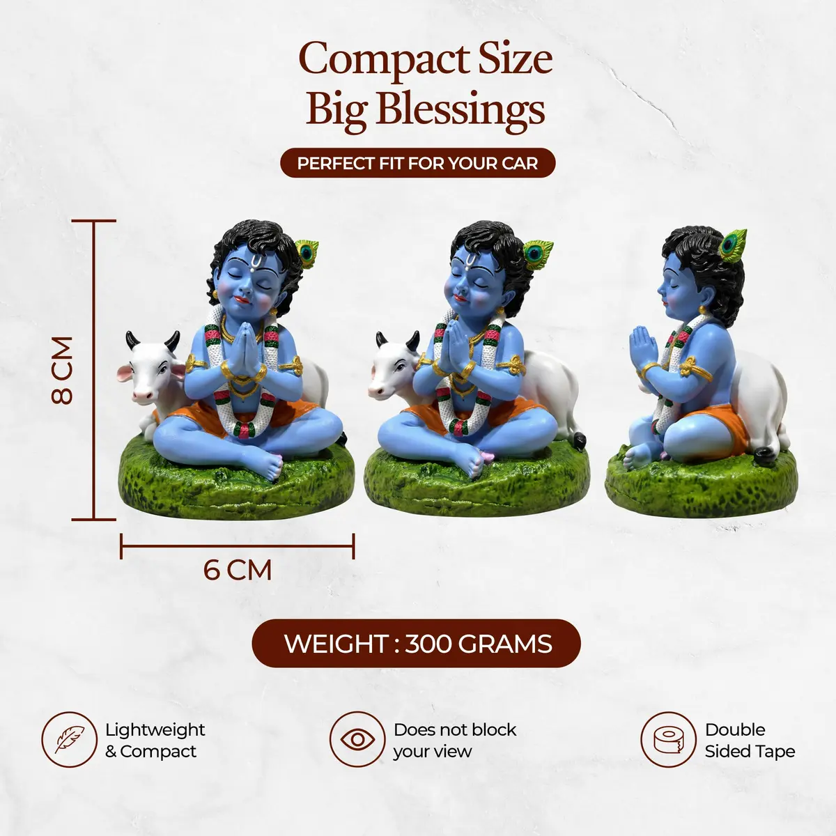 UNOVATE Krishna Idol for Car Dashboard | Krishna Murti for Home | Blue Matte Finish Resin Statue 8cm (3.15in) - view 2