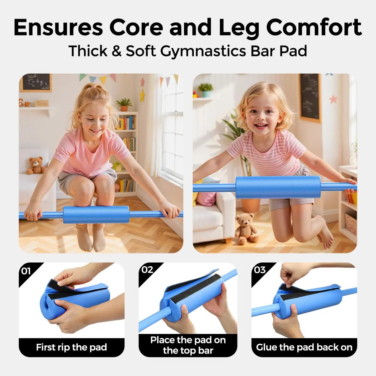Sportsroyals Gymnastics Bar for Kids at Home, Foldable, Blue | Supports 140 lbs, Adjustable Heights, Space-Saving Design - view 4