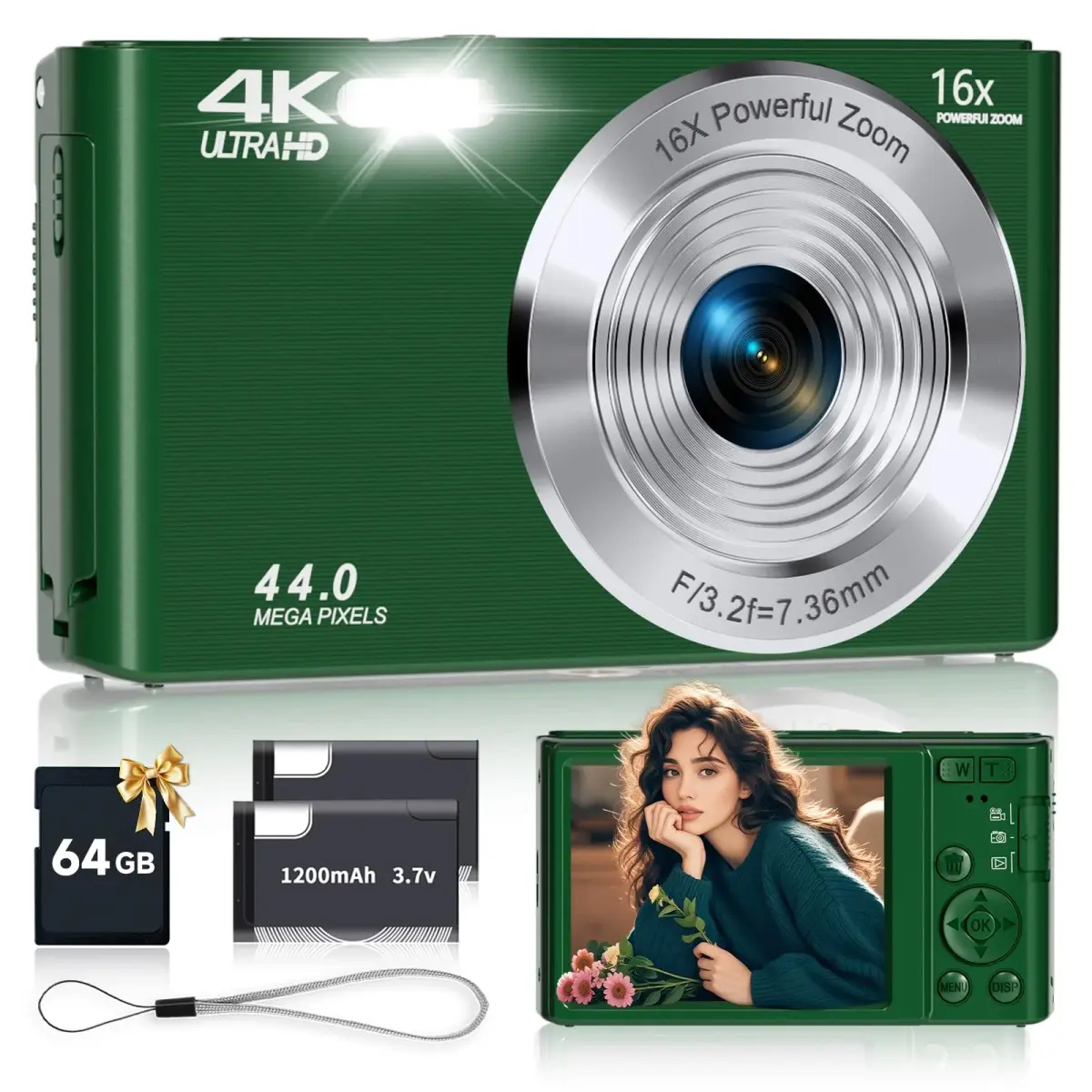 SMARTKLIK Digital Camera FHD 4K 44MP 2.8 inch Display 16x Zoom 64GB SD Card | Autofocus Compact Camera for Teens - main product image