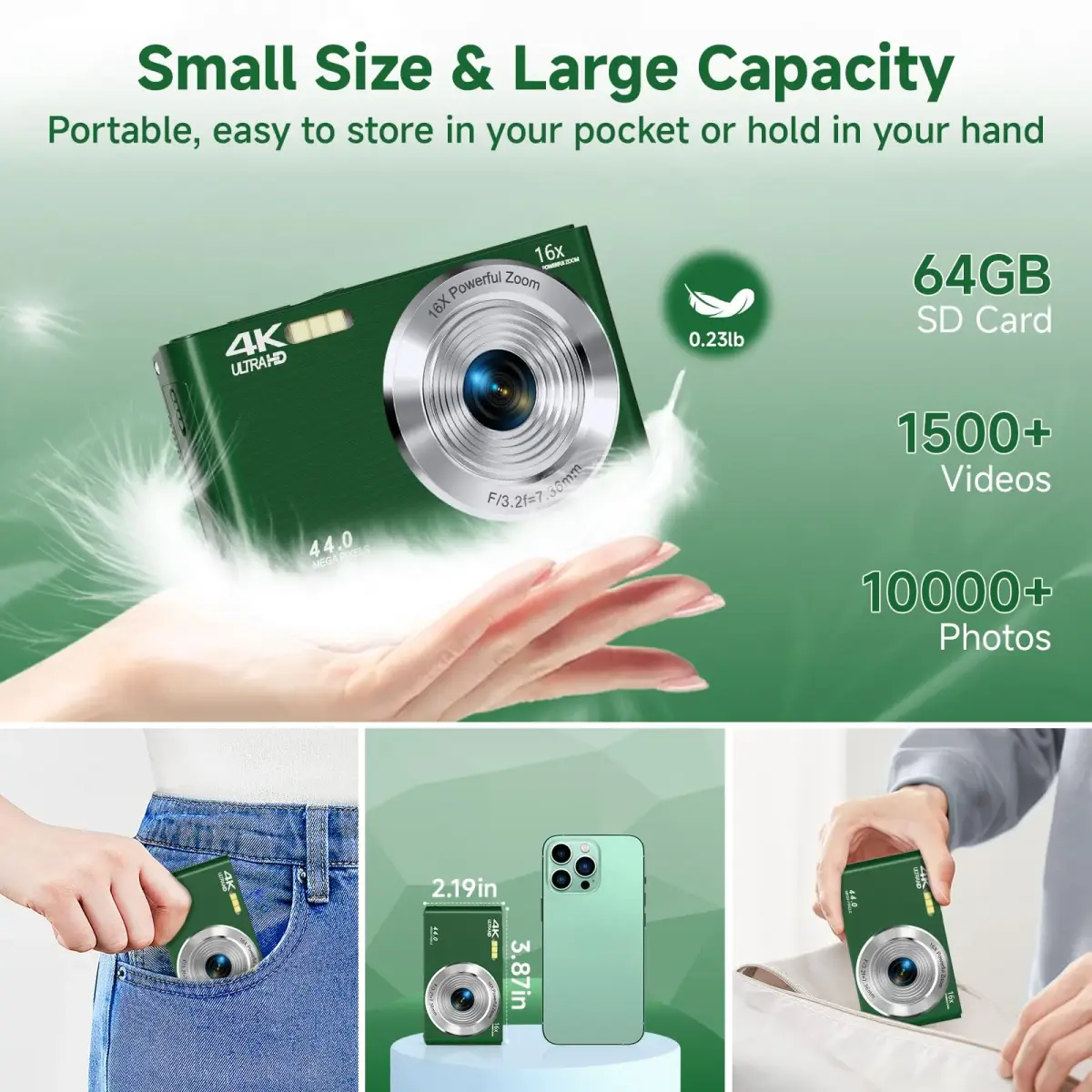 SMARTKLIK Digital Camera FHD 4K 44MP 2.8 inch Display 16x Zoom 64GB SD Card | Autofocus Compact Camera for Teens - view 6