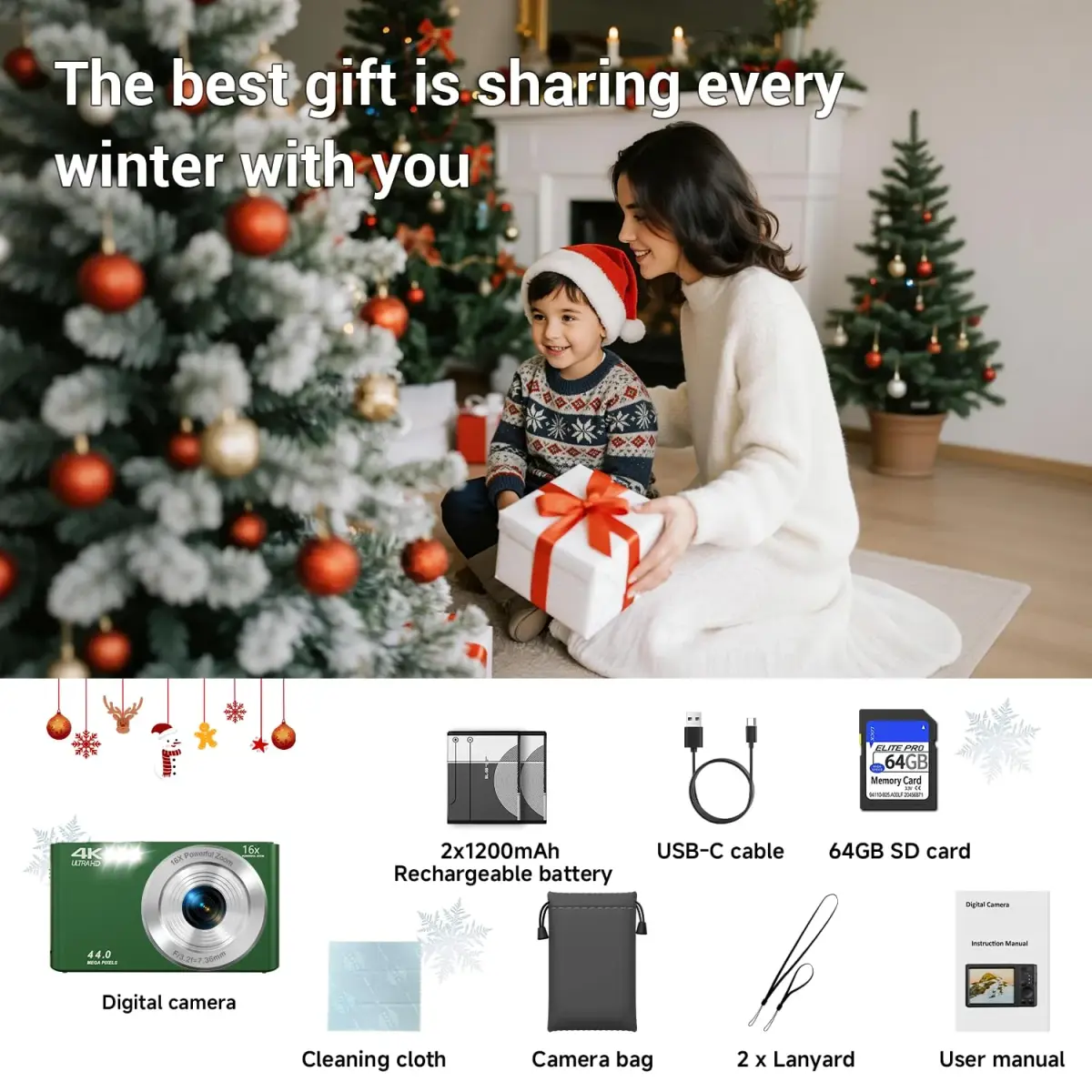 SMARTKLIK Digital Camera FHD 4K 44MP 2.8 inch Display 16x Zoom 64GB SD Card | Autofocus Compact Camera for Teens - view 8
