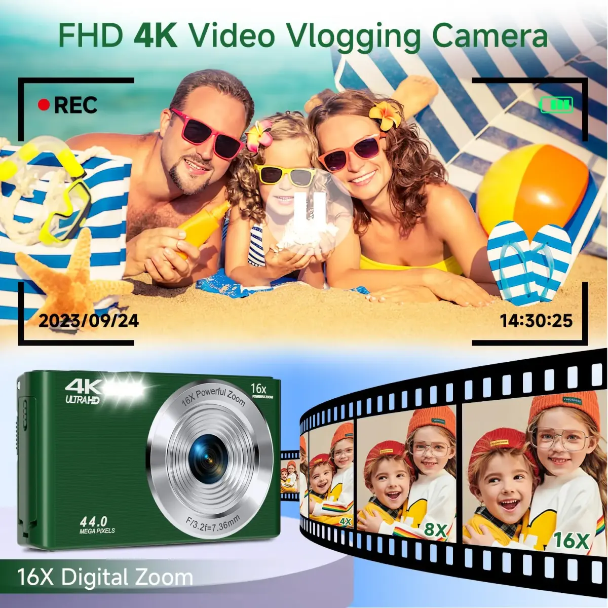 SMARTKLIK Digital Camera FHD 4K 44MP 2.8 inch Display 16x Zoom 64GB SD Card | Autofocus Compact Camera for Teens - view 3