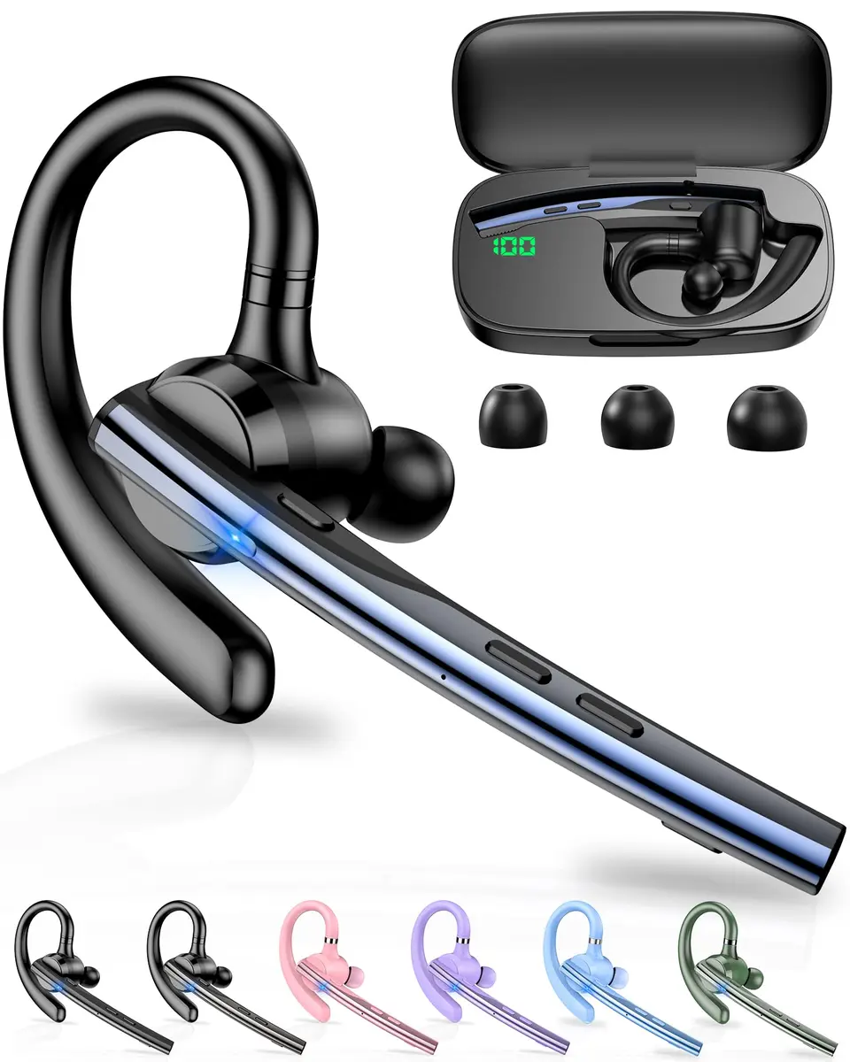 New Bee M54 Bluetooth Headset V5.1 72H Talk Time Dual Mic with Mute Button, 500mAh Charging Case | Bluetooth Headset for Cell Phone Calls, Trucker Driver, Laptop - main product image