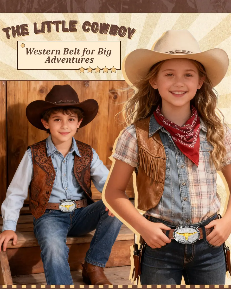 AWAYTR Kids Western Belt for Boy - Adjustable PU Leather Cowboy Belt for Boys & Girls - view 5