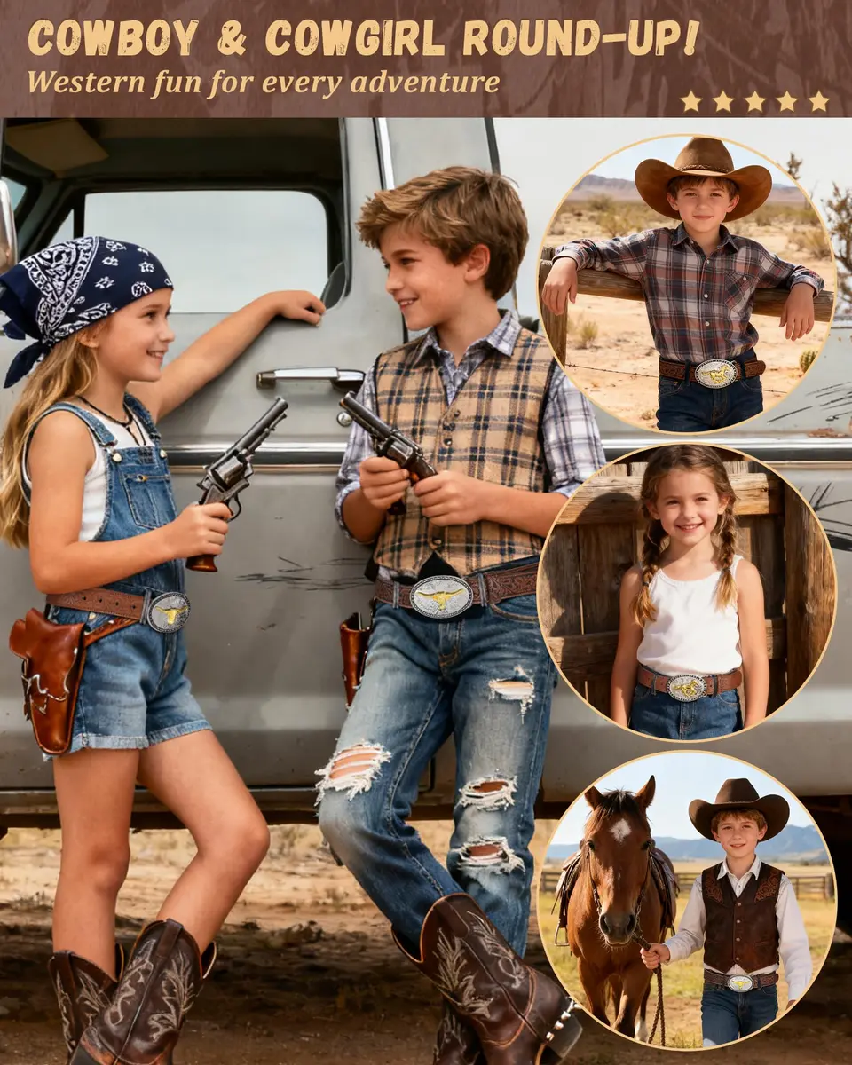 AWAYTR Kids Western Belt for Boy - Adjustable PU Leather Cowboy Belt for Boys & Girls - view 6
