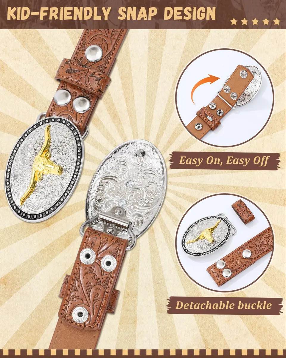 AWAYTR Kids Western Belt for Boy - Adjustable PU Leather Cowboy Belt for Boys & Girls - view 3