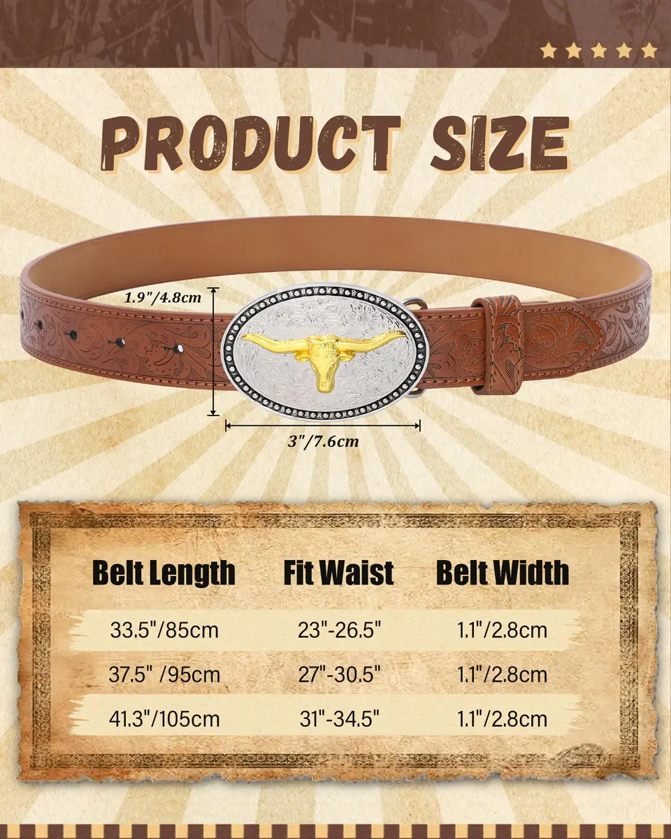 AWAYTR Kids Western Belt for Boy - Adjustable PU Leather Cowboy Belt for Boys & Girls - view 4