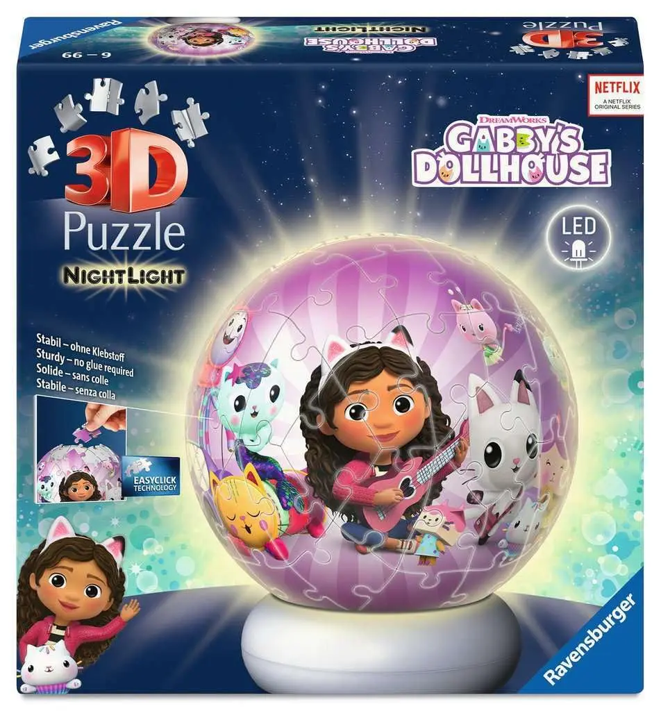 Ravensburger 3D Puzzle Ball Night Light Gabby's Dollhouse - Puzzle from 6 | Dimmer, Wireless & USB-C - main product image