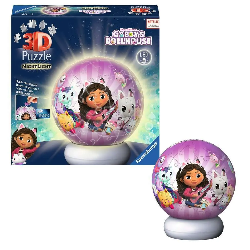 Ravensburger 3D Puzzle Ball Night Light Gabby's Dollhouse - Puzzle from 6 | Dimmer, Wireless & USB-C - view 3