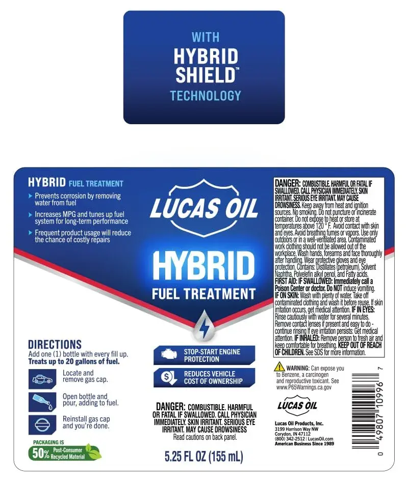 Lucas Oil Hybrid Fuel Treatment w/HybridShield™ 156ml (5.25 fl oz) | For Hybrid Engine Fuel Systems - view 4