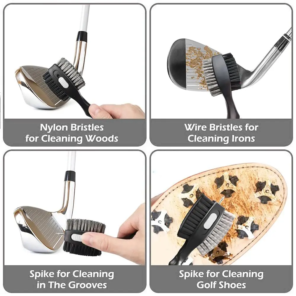 THIODOON 2 Pack Golf Club Brush and Groove Cleaner with Magnetic Keychain | Oversized Head & Retractable Spike - view 4