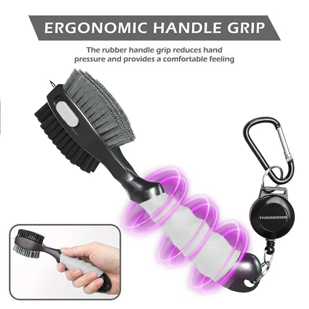 THIODOON 2 Pack Golf Club Brush and Groove Cleaner with Magnetic Keychain | Oversized Head & Retractable Spike - view 5