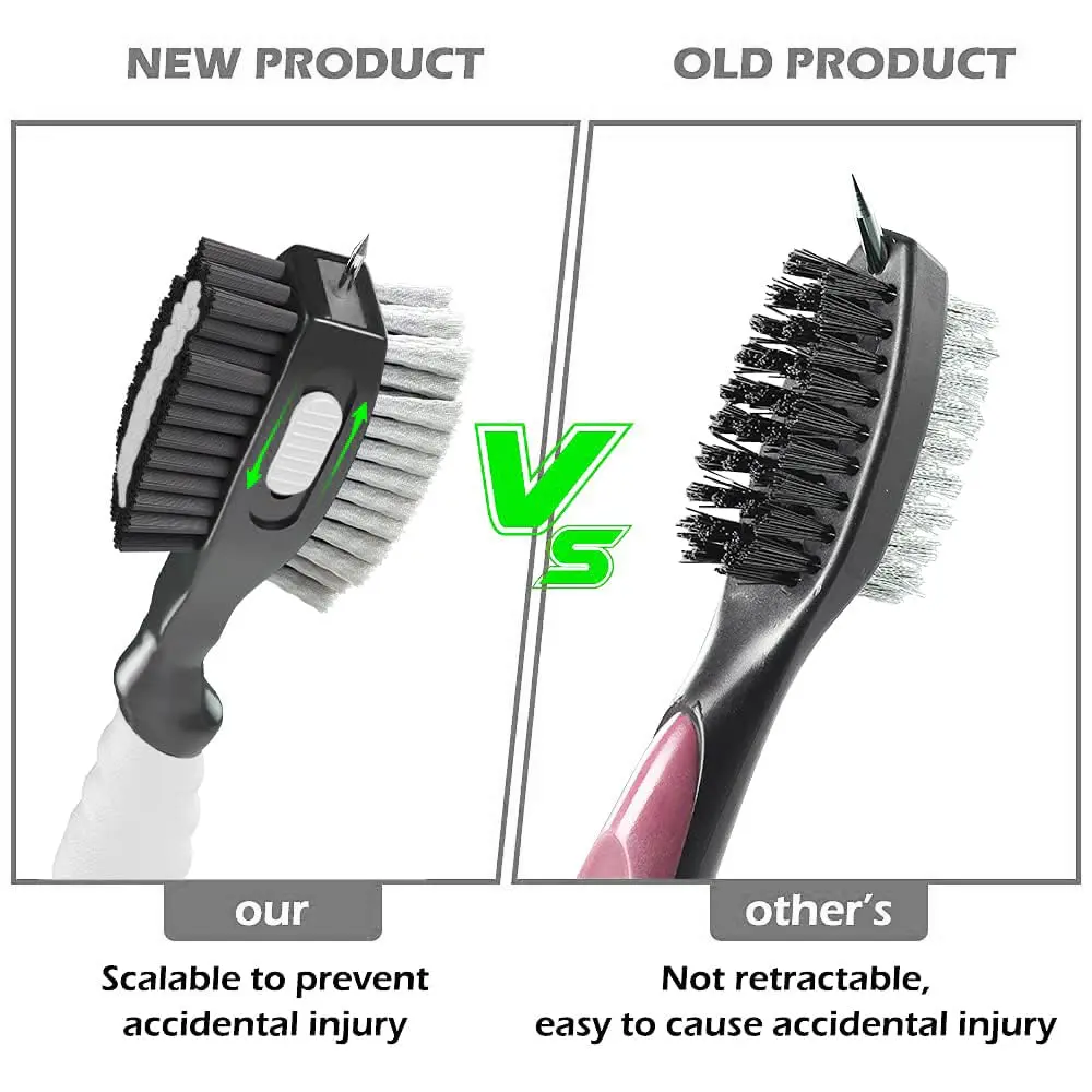 THIODOON 2 Pack Golf Club Brush and Groove Cleaner with Magnetic Keychain | Oversized Head & Retractable Spike - view 6