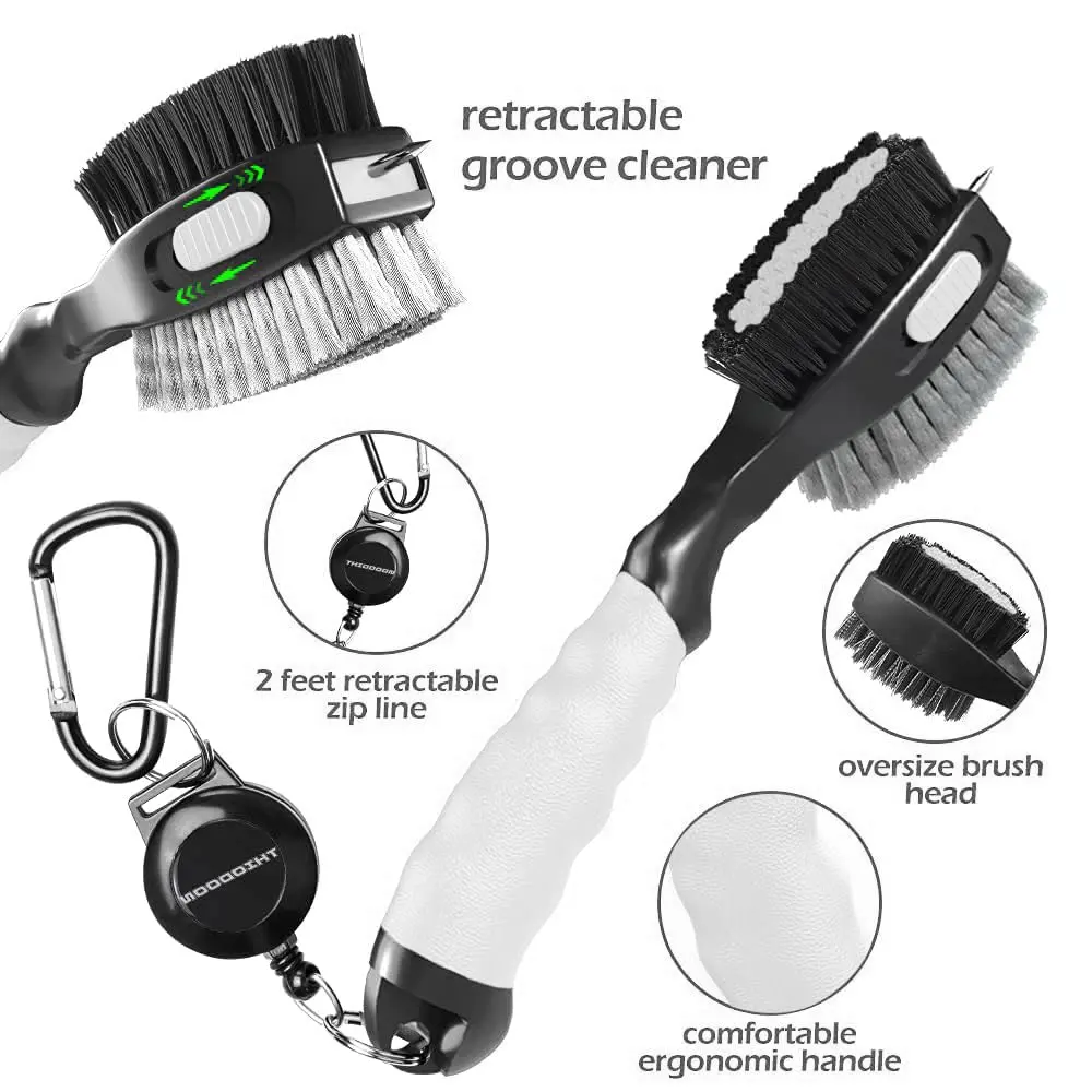 THIODOON 2 Pack Golf Club Brush and Groove Cleaner with Magnetic Keychain | Oversized Head & Retractable Spike - view 3