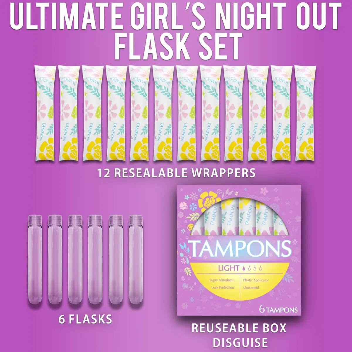 GoPong Tampon Flasks 6 Pack | Discreet Hidden Alcohol Travel Containers for Women - view 6