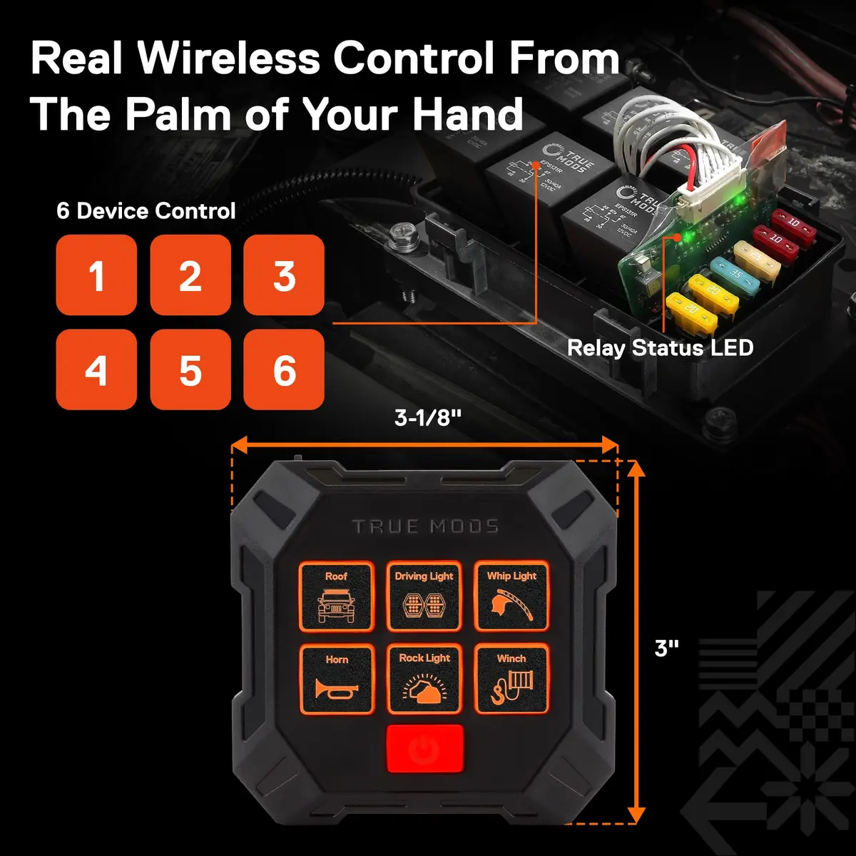 True MODS 12V Wireless Switch Panel Controller with 6 Gang Relay Box | Programmable On/Off & Momentary Functions - view 2