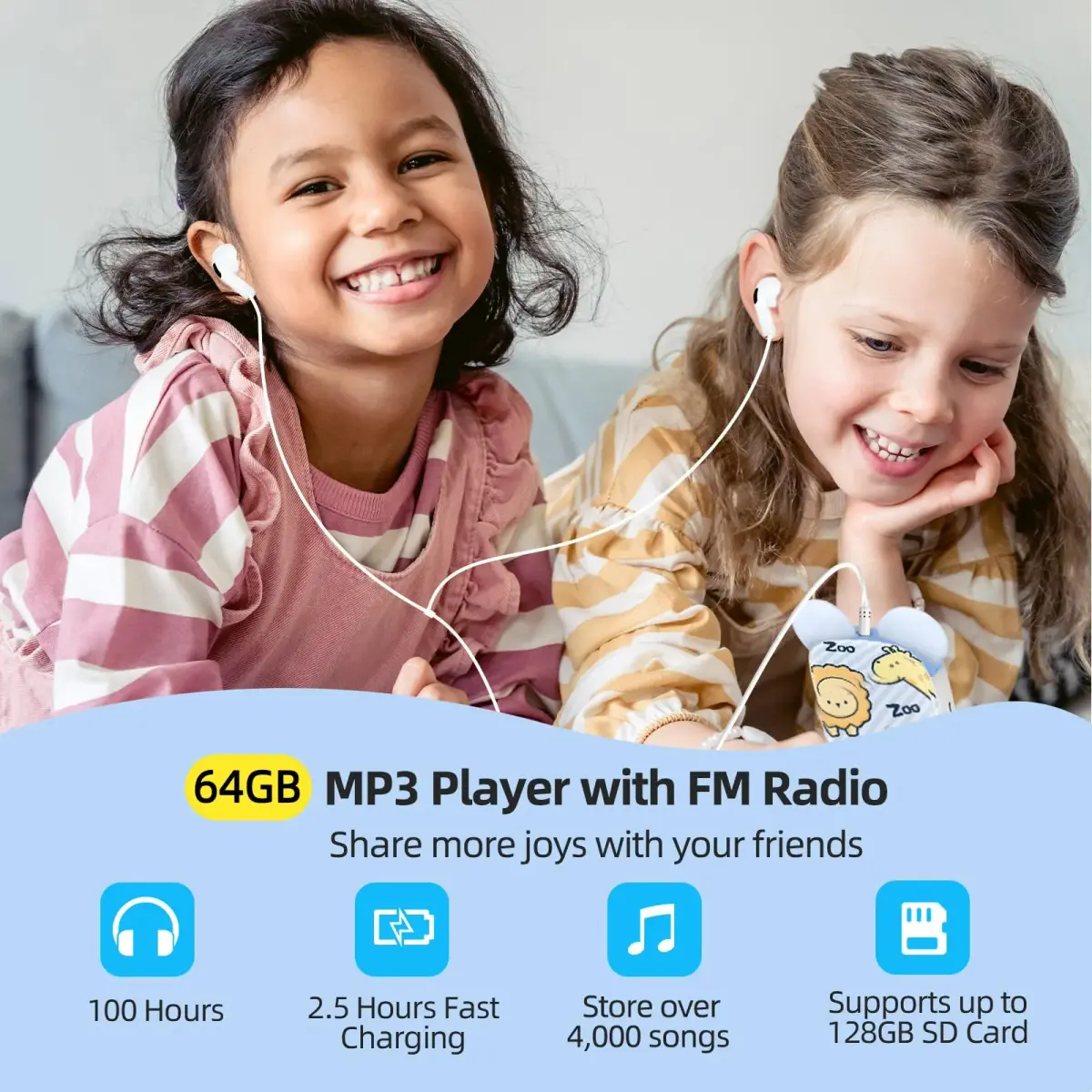 RUIZU Bluetooth MP3 Player for Kids, 64GB Cute Panda Design with Speaker | Volume Limit & 100-Hour Battery - view 6