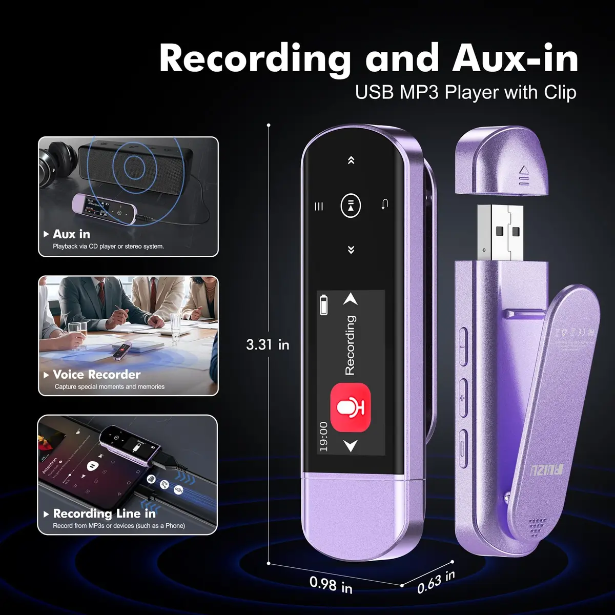 RUIZU 64GB USB MP3 Player with Bluetooth 5.3 & Clip | HiFi Sound, FM Radio, Voice Recorder, 20H Battery - view 7