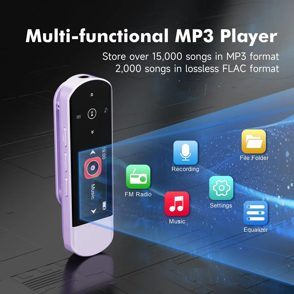 RUIZU 64GB USB MP3 Player with Bluetooth 5.3 & Clip | HiFi Sound, FM Radio, Voice Recorder, 20H Battery - view 8