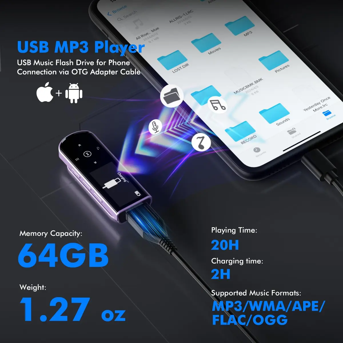 RUIZU 64GB USB MP3 Player with Bluetooth 5.3 & Clip | HiFi Sound, FM Radio, Voice Recorder, 20H Battery - view 4