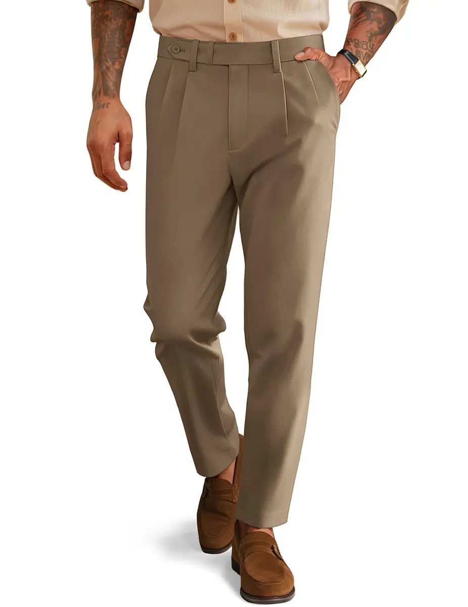 PJ PAUL JONES Mens Dress Pants Pleated Trousers High Waist Tapered Fit Brown M - main product image
