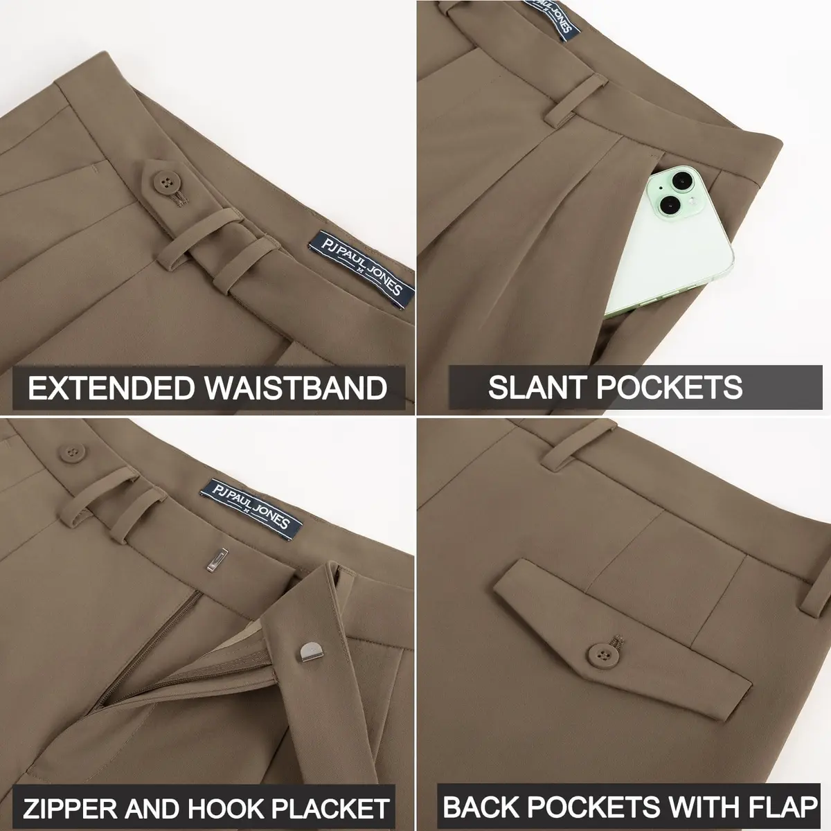 PJ PAUL JONES Mens Dress Pants Pleated Trousers High Waist Tapered Fit Brown M - view 6