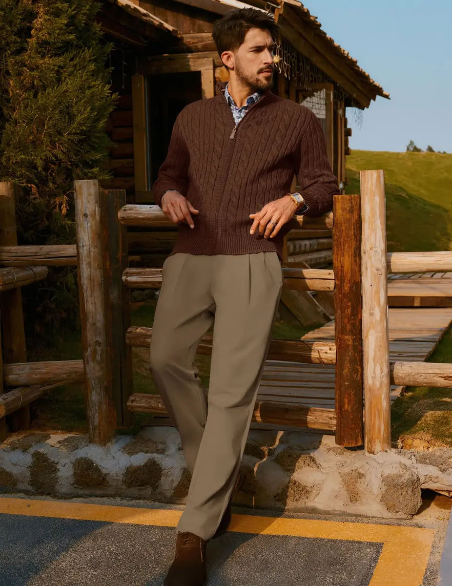 PJ PAUL JONES Mens Dress Pants Pleated Trousers High Waist Tapered Fit Brown M - view 4