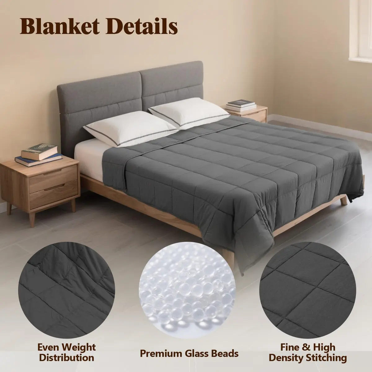 LiyLou Weighted Blanket for Adults 15 lbs 48"×72" Grey | Breathable All-Season Heavy Blanket for 140-160lbs - view 6