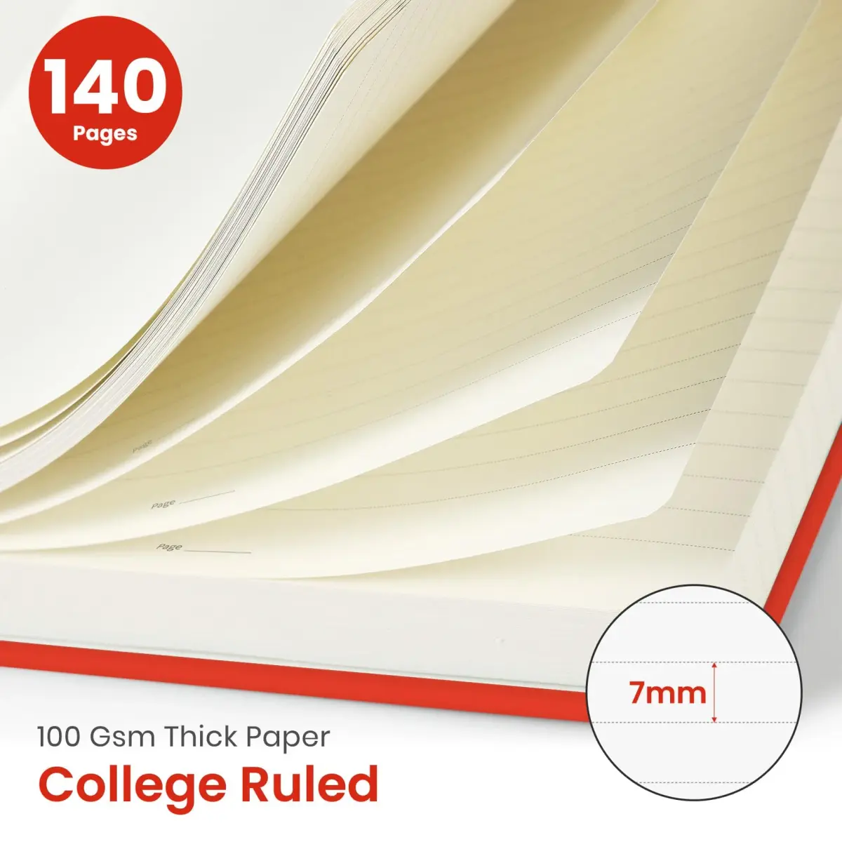 Taja Lined Spiral Journal Notebook A5 (140 Pages) | College Ruled Hardcover for Work & Writing, Tomato Red - view 2
