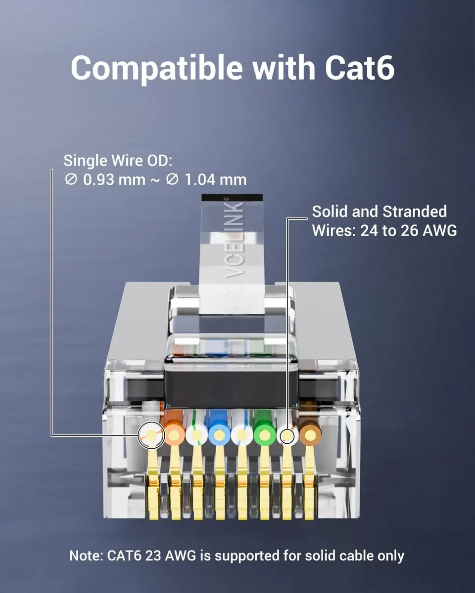 VCE Cat6 Shielded RJ45 Passthrough Connector with Strain Relief Boot 25 Pcs | Gigabit Ethernet Cable Connector - view 3