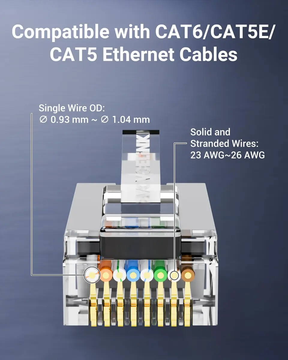 VCE Shielded Cat6 RJ45 Connectors, 25-Pack | 10 Gbps 250MHz Transmission - view 3