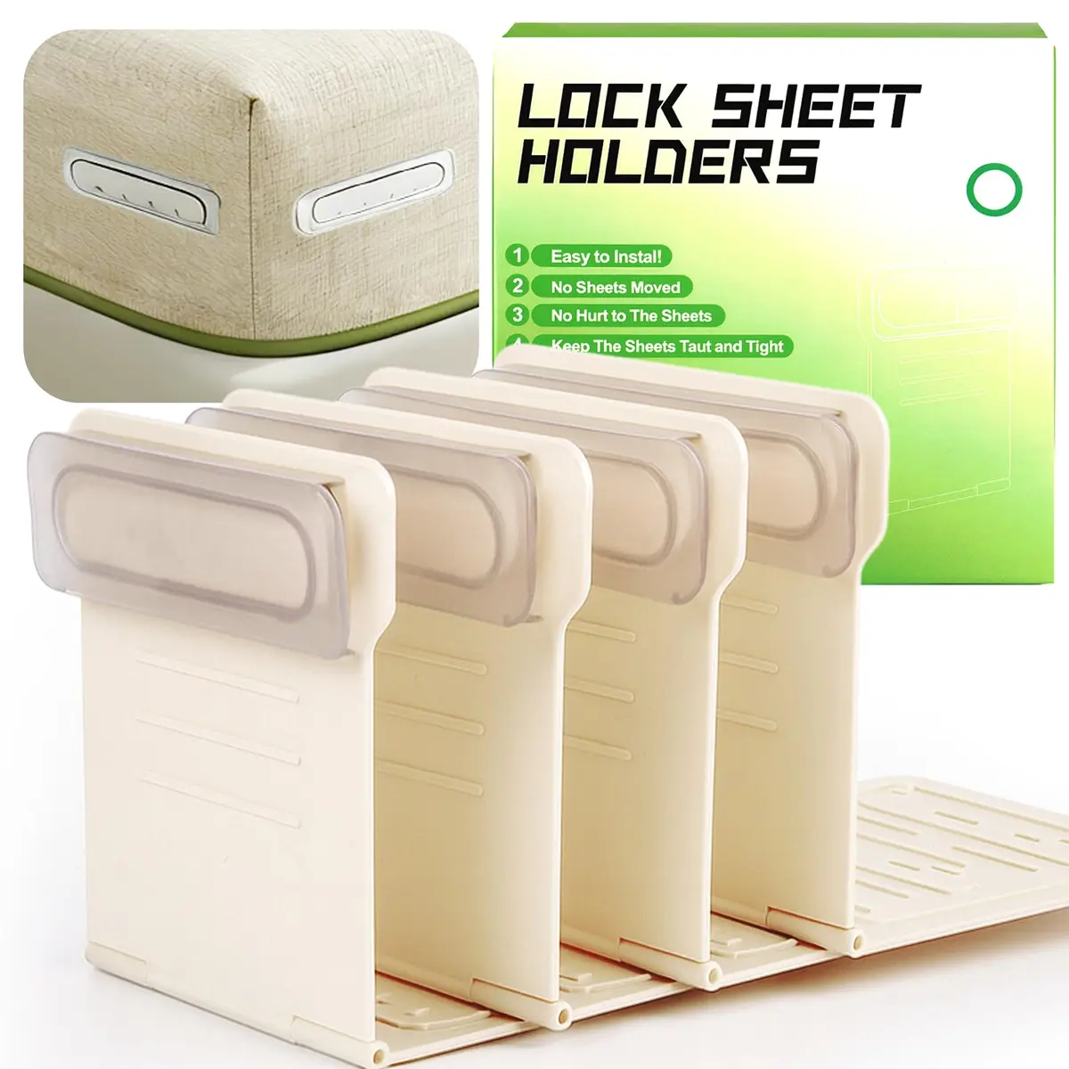 UPZLZD Sheet Holders with Non-Slip Base | Keep Sheets Firm & Tight for All Mattresses - main product image