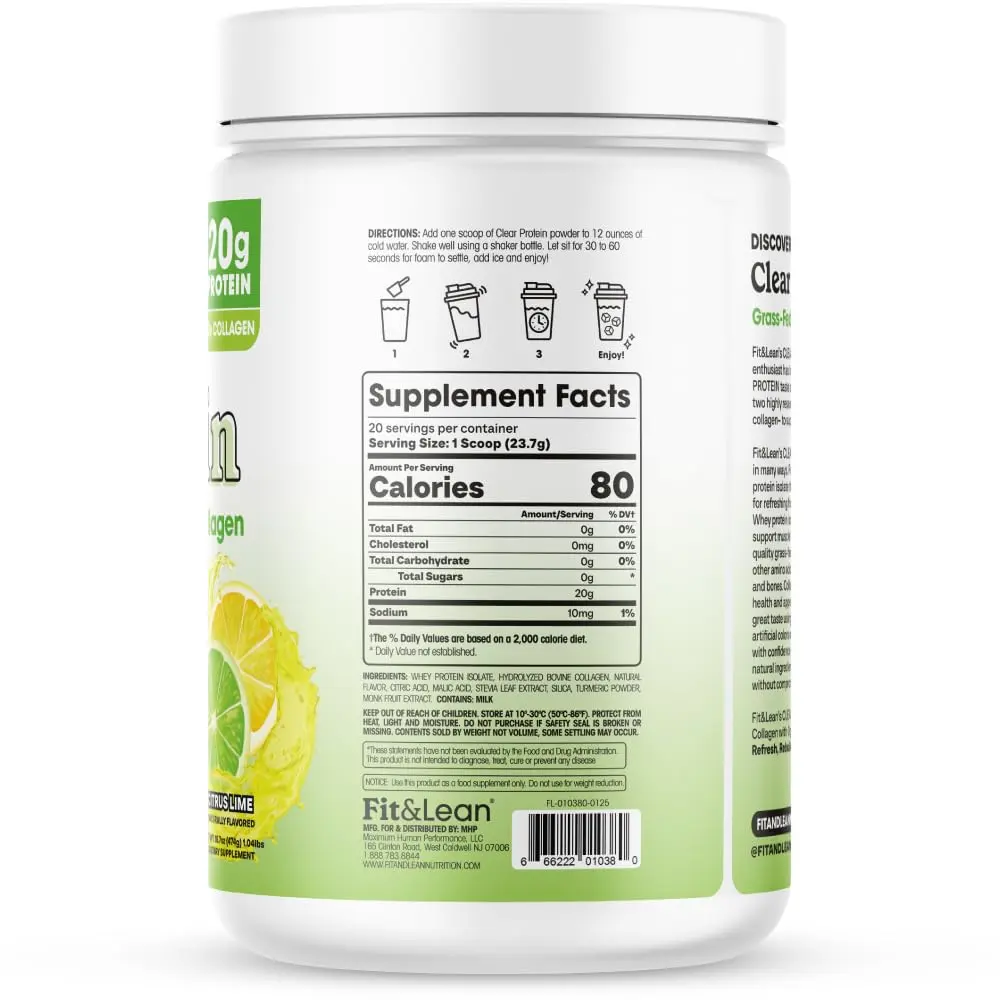 Fit & Lean Clear Protein Powder, Whey, Collagen, Citrus Lime | Supports Lean Muscle & Recovery - view 7
