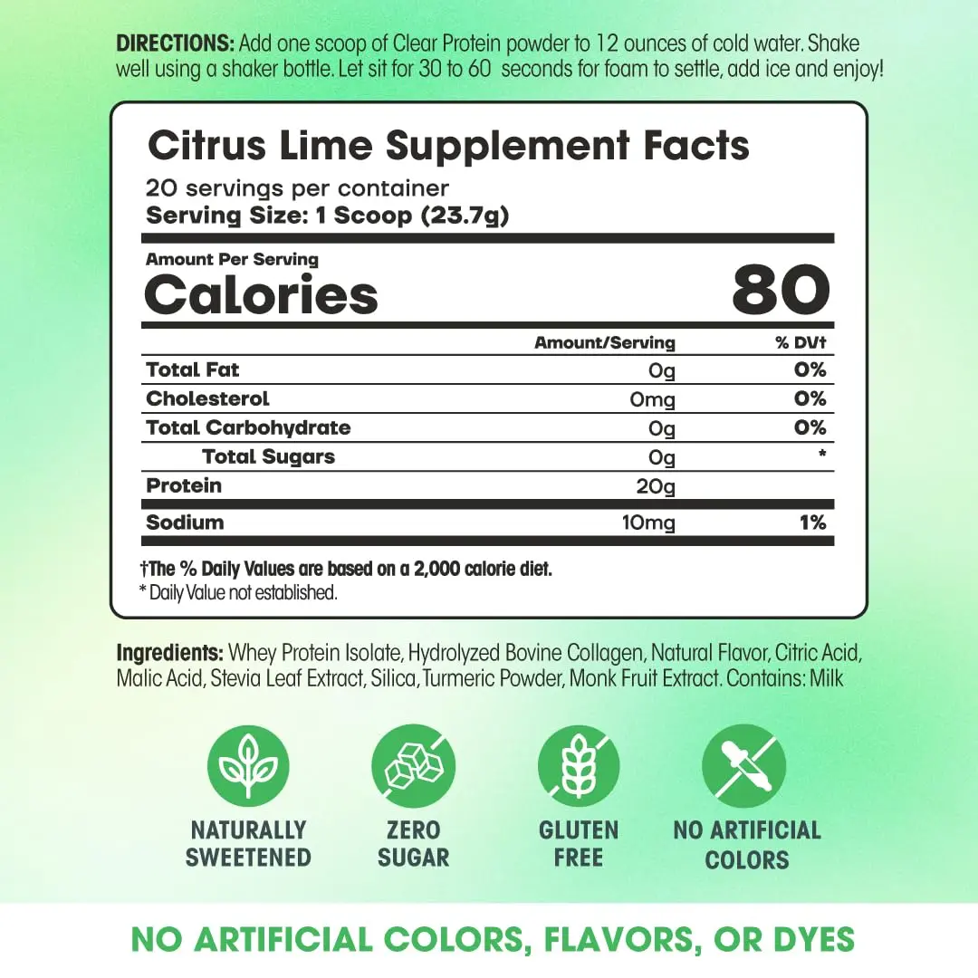 Fit & Lean Clear Protein Powder, Whey, Collagen, Citrus Lime | Supports Lean Muscle & Recovery - view 2