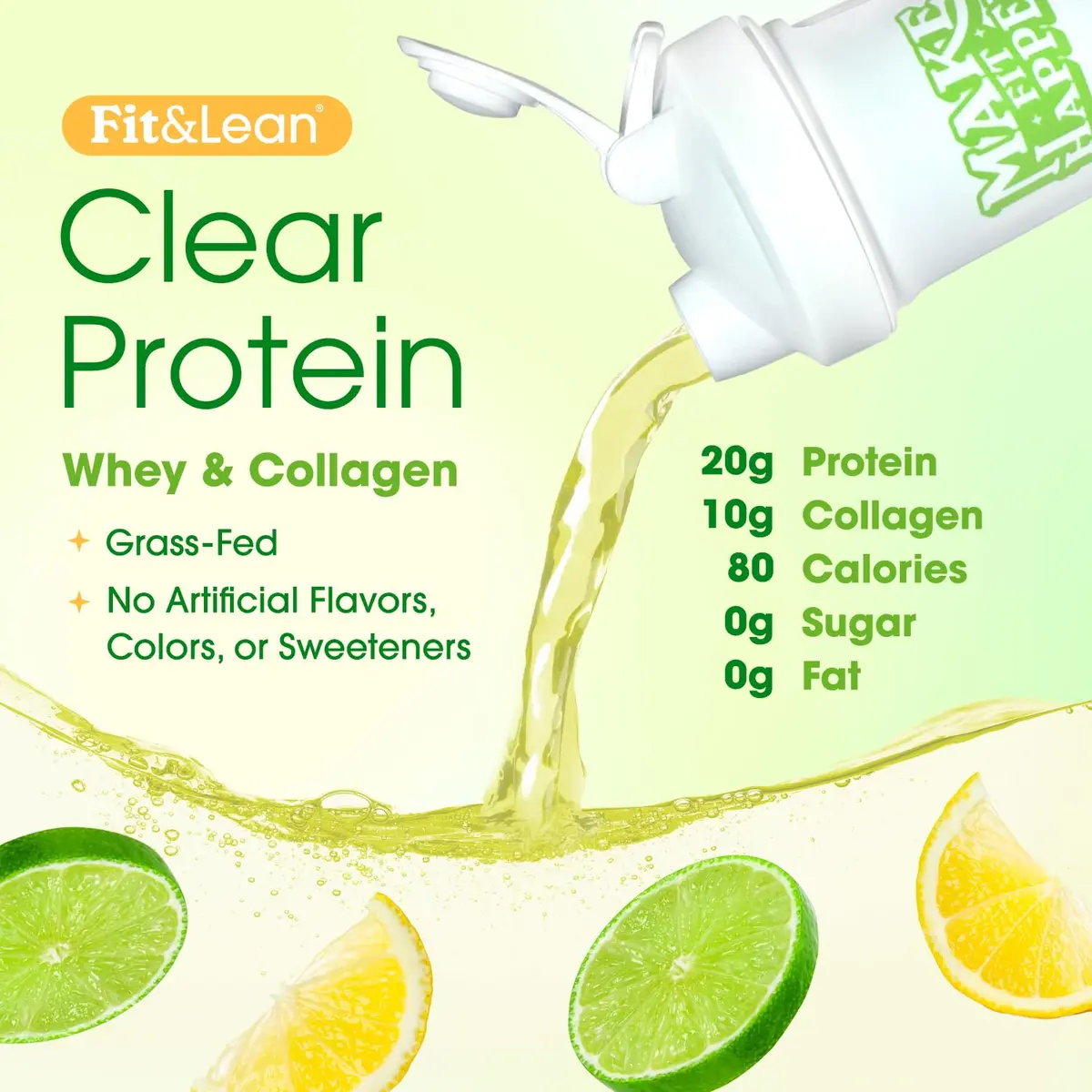 Fit & Lean Clear Protein Powder, Whey, Collagen, Citrus Lime | Supports Lean Muscle & Recovery - view 3