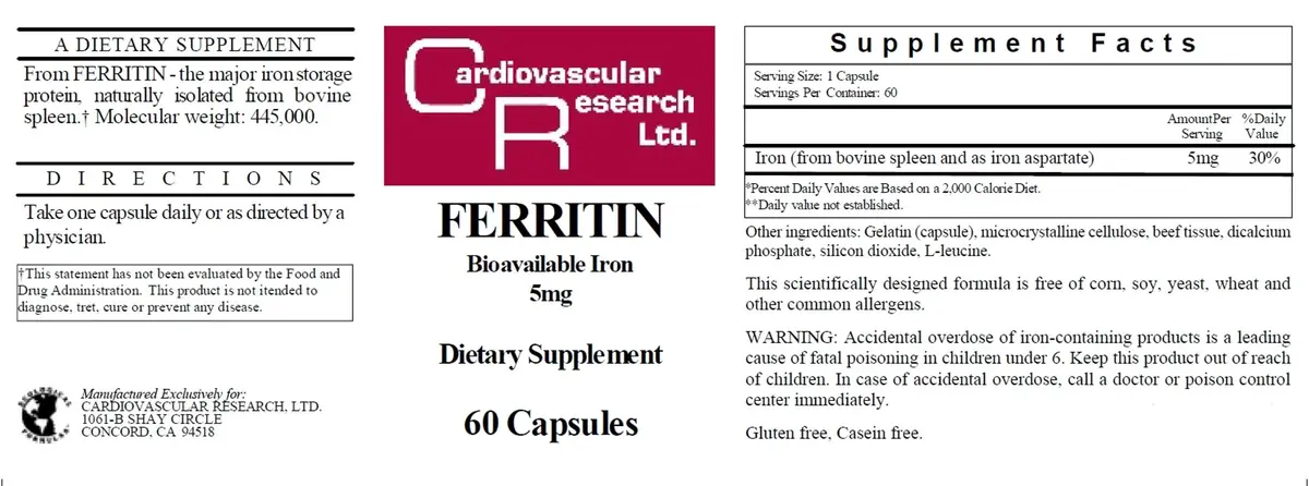 Cardiovascular Research Ferritin 5 mg 60 Count | Natural Iron Support for Energy & Vitality - view 4