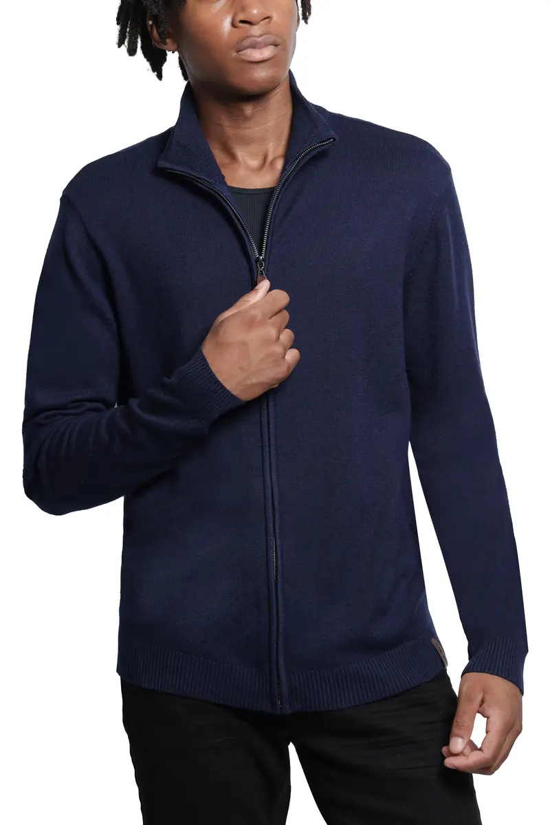 SPRING + MERCER Men's Full Zip Mock Neck Knit Sweater, Navy | Classic Fit, Soft Blend, Long Sleeve - view 5