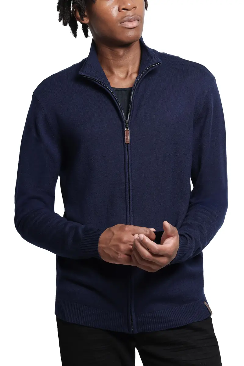 SPRING + MERCER Men's Full Zip Mock Neck Knit Sweater, Navy | Classic Fit, Soft Blend, Long Sleeve - view 6