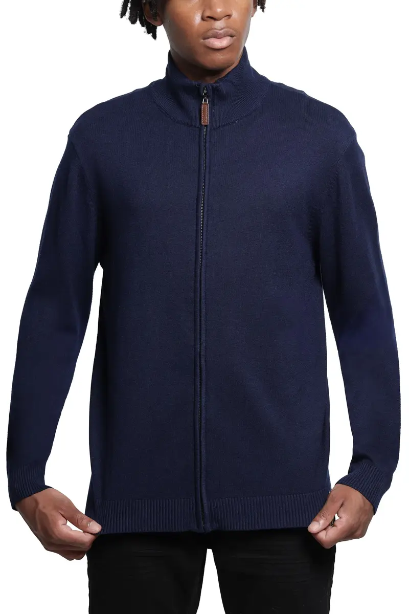 SPRING + MERCER Men's Full Zip Mock Neck Knit Sweater, Navy | Classic Fit, Soft Blend, Long Sleeve - view 7