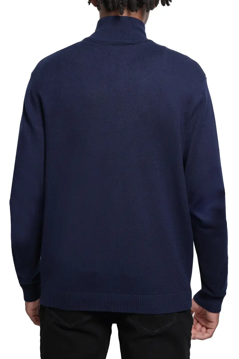 SPRING + MERCER Men's Full Zip Mock Neck Knit Sweater, Navy | Classic Fit, Soft Blend, Long Sleeve - view 2